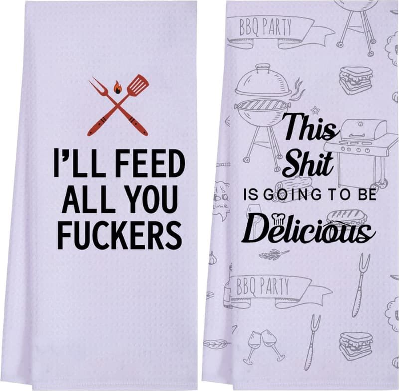 Funny BBQ Dish Towels - Great Birthday Gift for Men