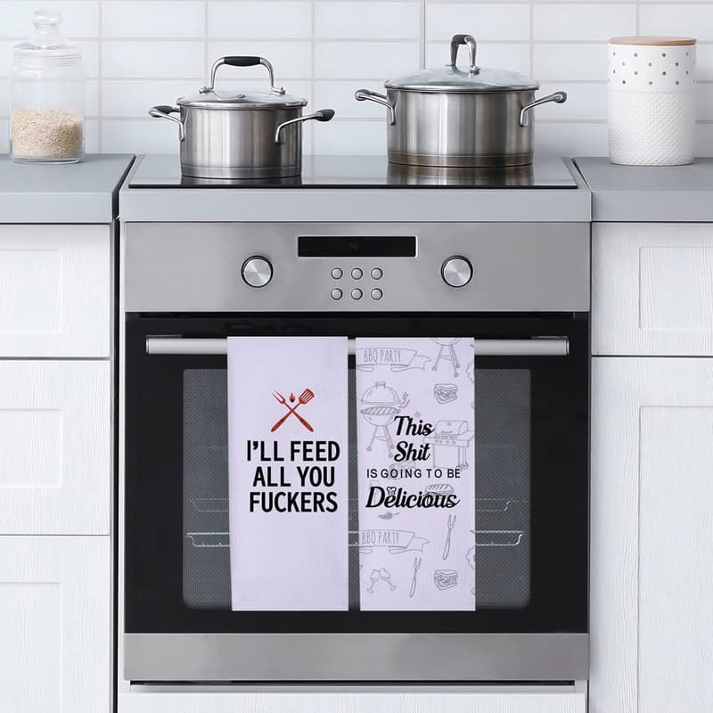 Funny BBQ Dish Towels - Great Birthday Gift for Men