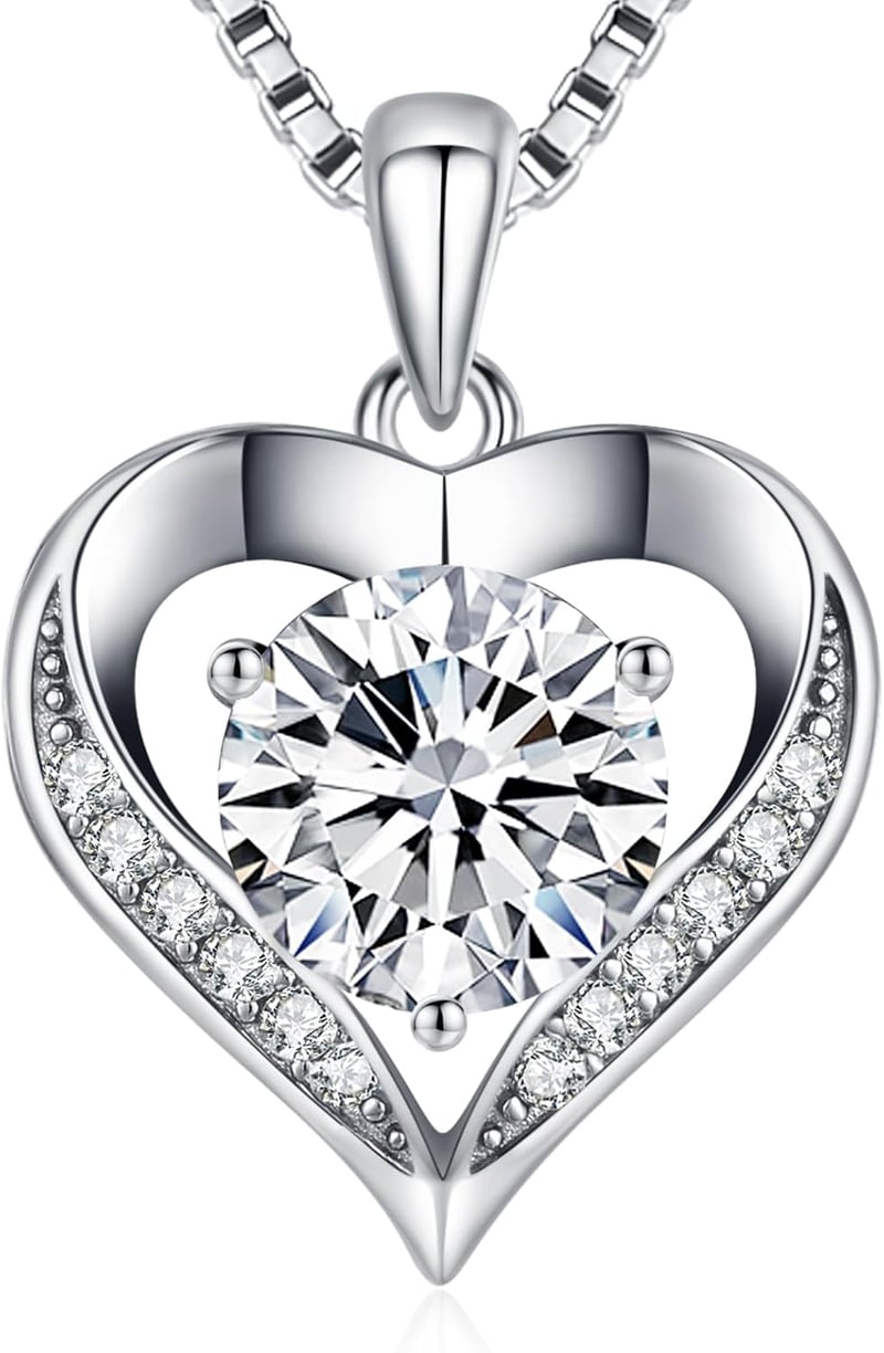 3 Carat Moissanite Heart Necklace - 'I LOVE YOU' Engraved for Her