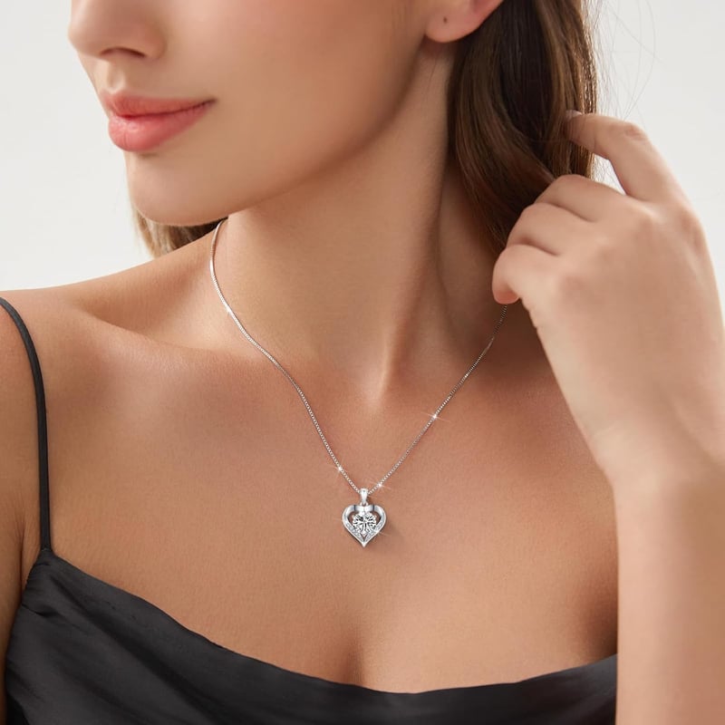 3 Carat Moissanite Heart Necklace - 'I LOVE YOU' Engraved for Her