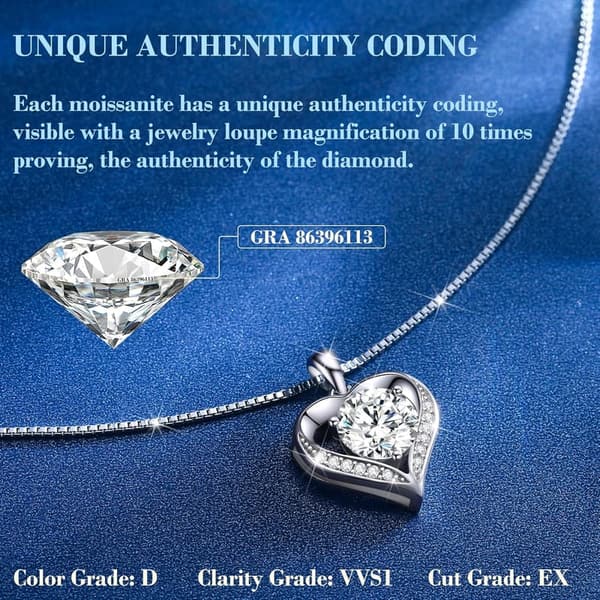 3 Carat Moissanite Heart Necklace - 'I LOVE YOU' Engraved for Her