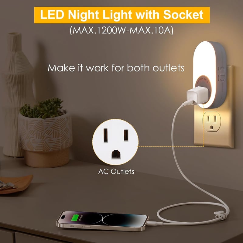 Dusk to Dawn Night Light with Adjustable Brightness, 2PK