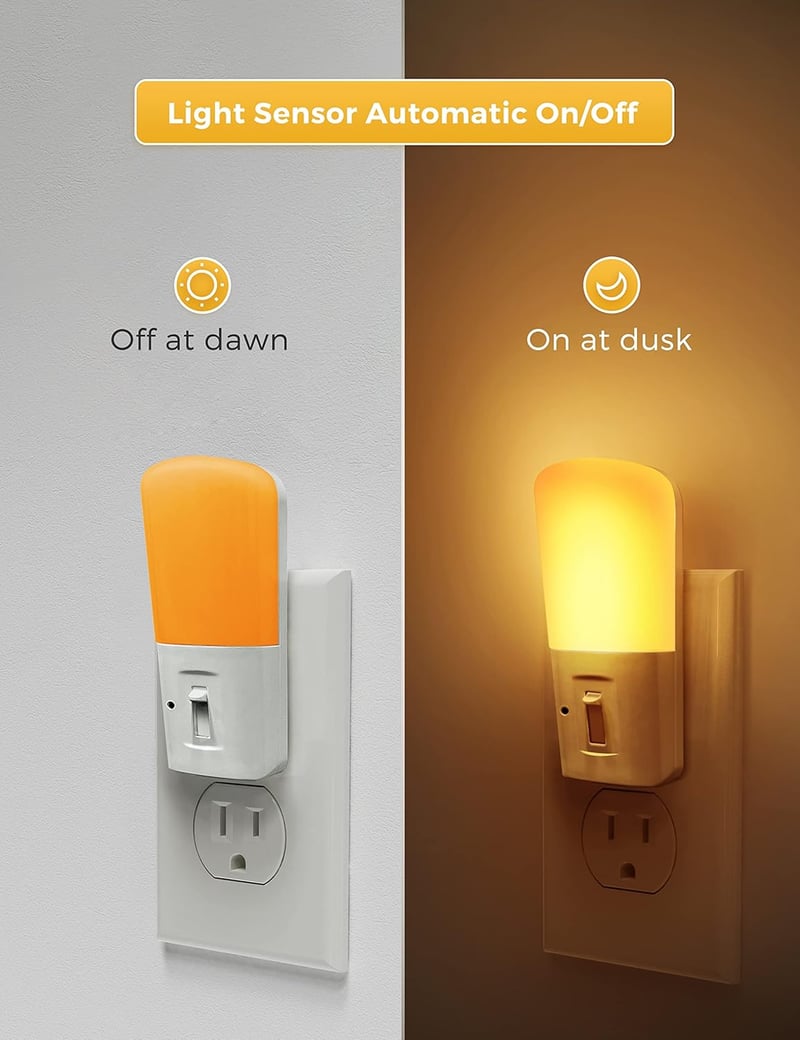 Dimmable Amber Night Light with Dusk to Dawn Sensor, 2-Pack