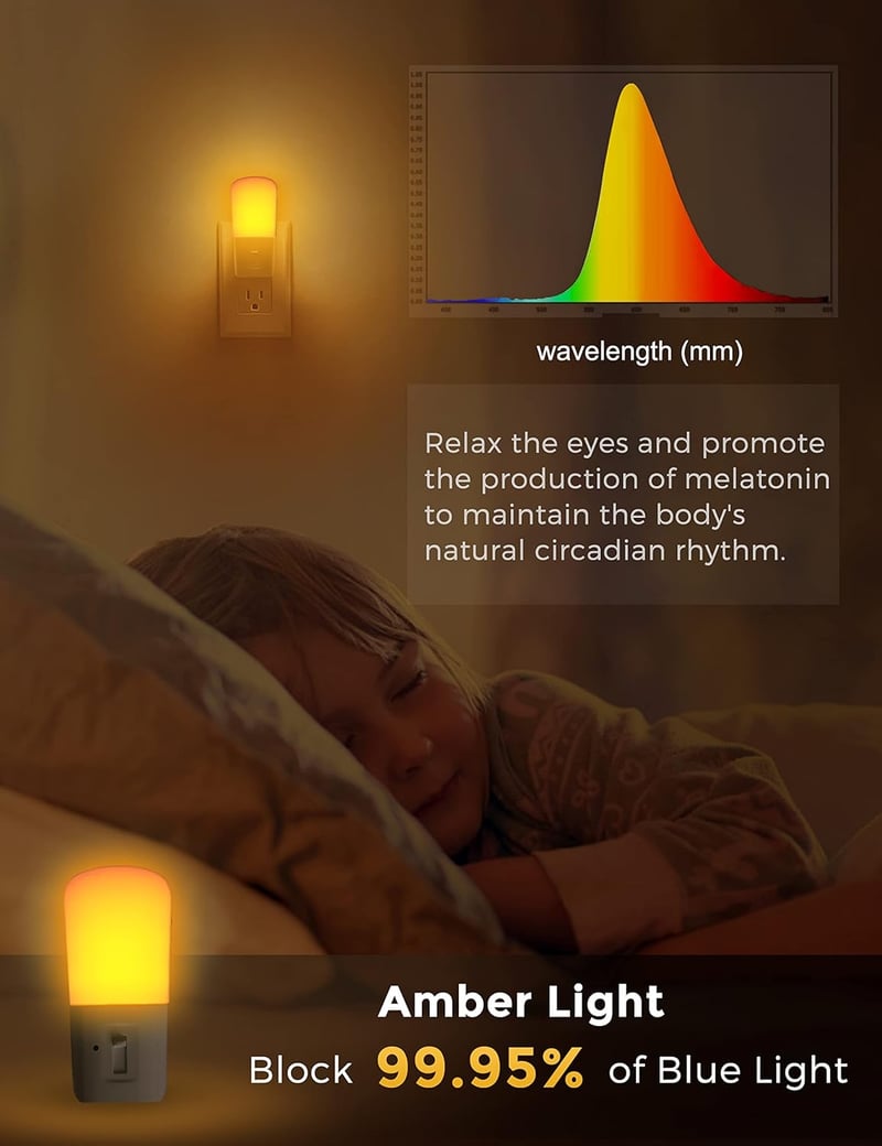 Dimmable Amber Night Light with Dusk to Dawn Sensor, 2-Pack