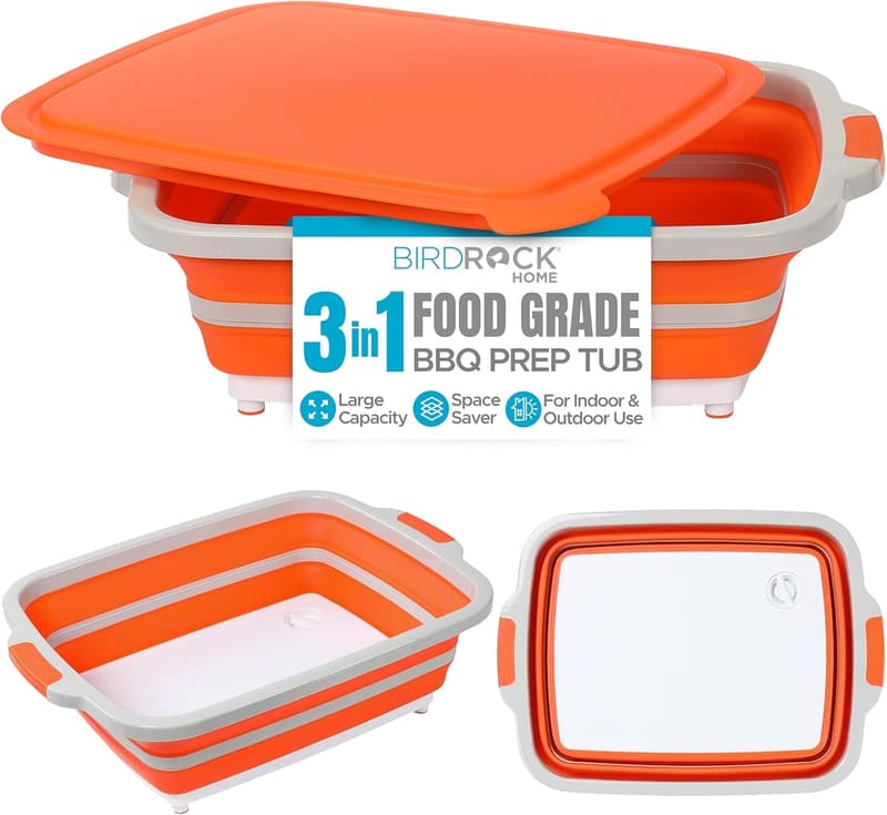Portable BBQ Prep Tub with Cutting Board for Picnics & Tailgates