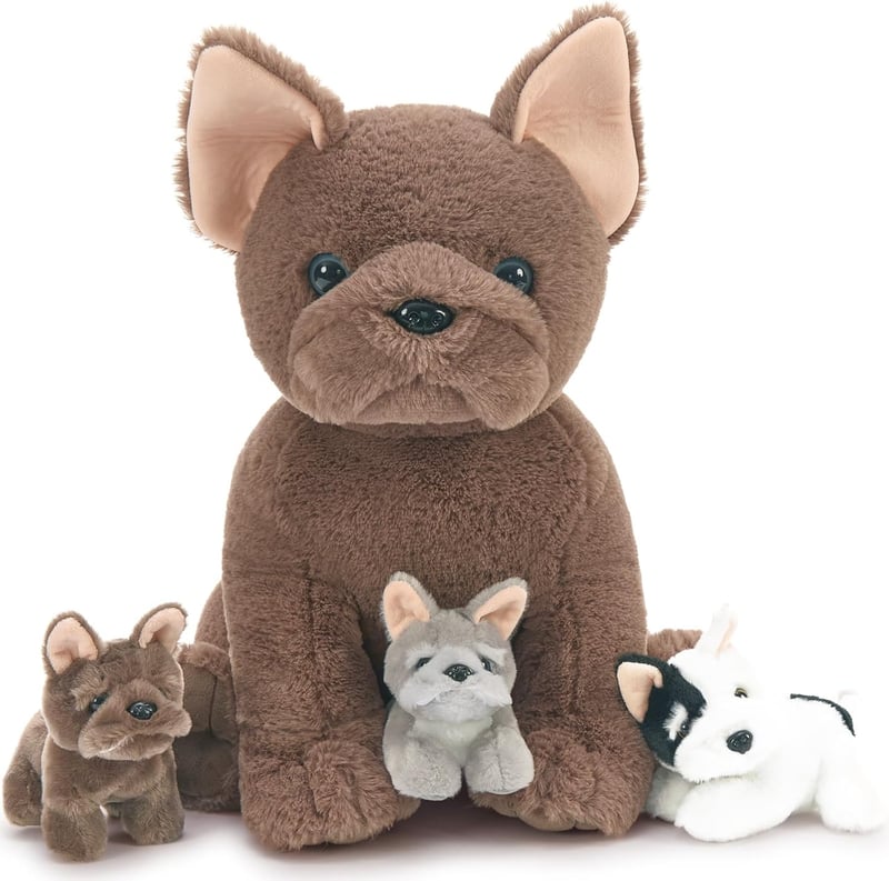French Bulldog Plush Toy with 3 Puppies - 17.7 Inch Gift for Kids