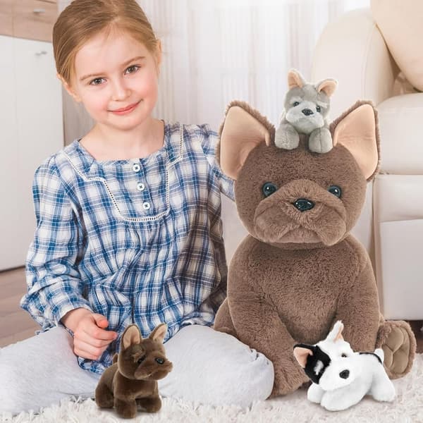 French Bulldog Plush Toy with 3 Puppies - 17.7 Inch Gift for Kids