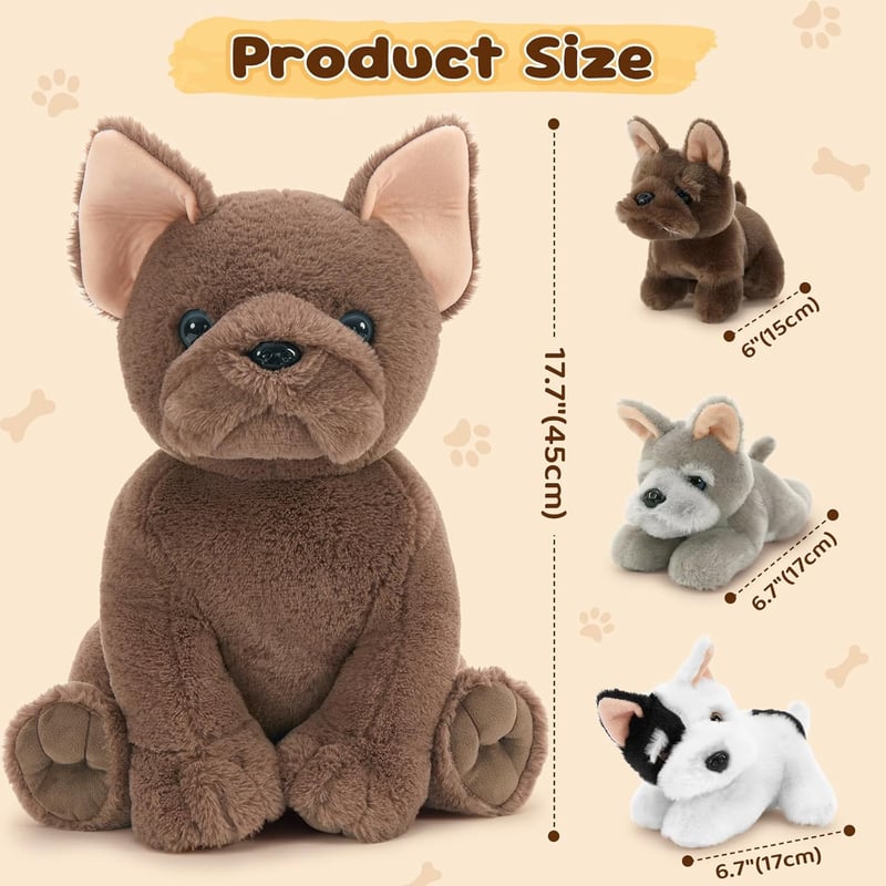French Bulldog Plush Toy with 3 Puppies - 17.7 Inch Gift for Kids