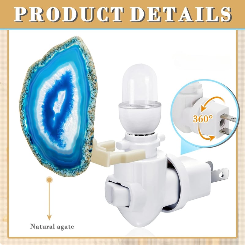 Blue Agate Slice Night Light with Switch for Home Decor