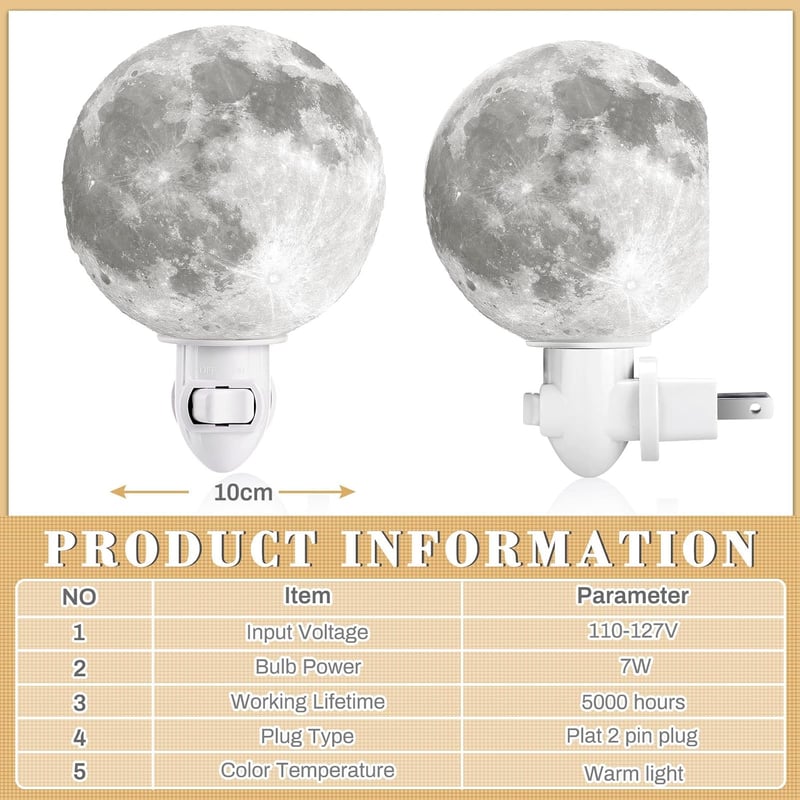 4-Inch 3D Printed Moon Night Lamp for Women's Birthday Decor