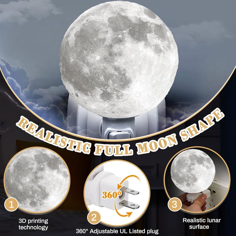 4-Inch 3D Printed Moon Night Lamp for Women's Birthday Decor