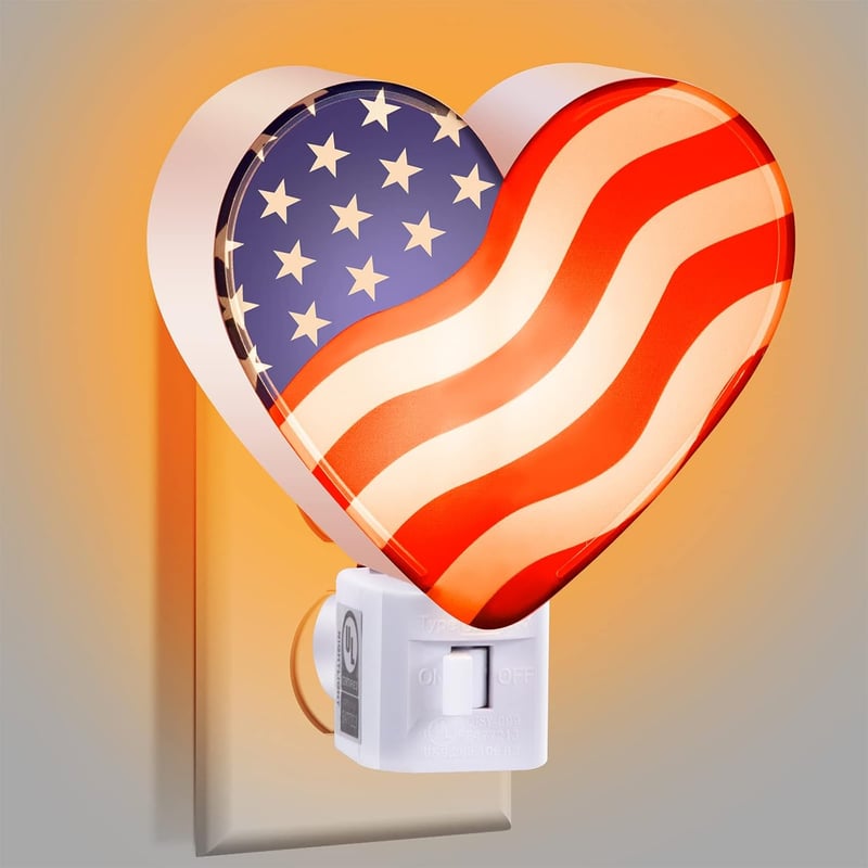 4th of July Heart-Shaped LED Night Light with American Flag