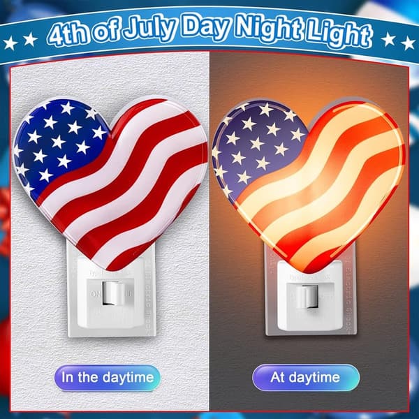 4th of July Heart-Shaped LED Night Light with American Flag