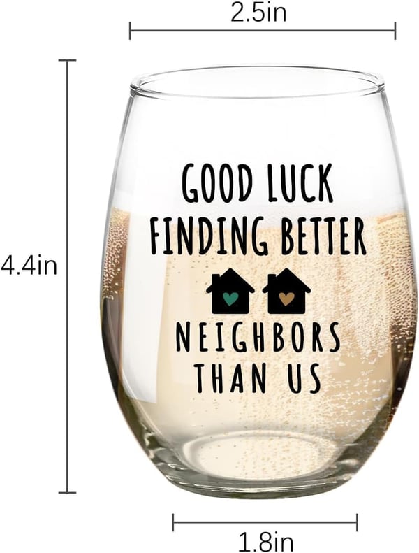 Good Luck Stemless Wine Glass for Moving Neighbors - 15oz