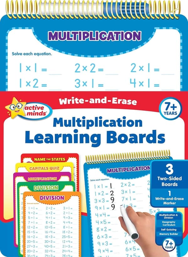 Write-and-Erase Learning Boards for Ages 7+ - Multiplication, States & Capitals