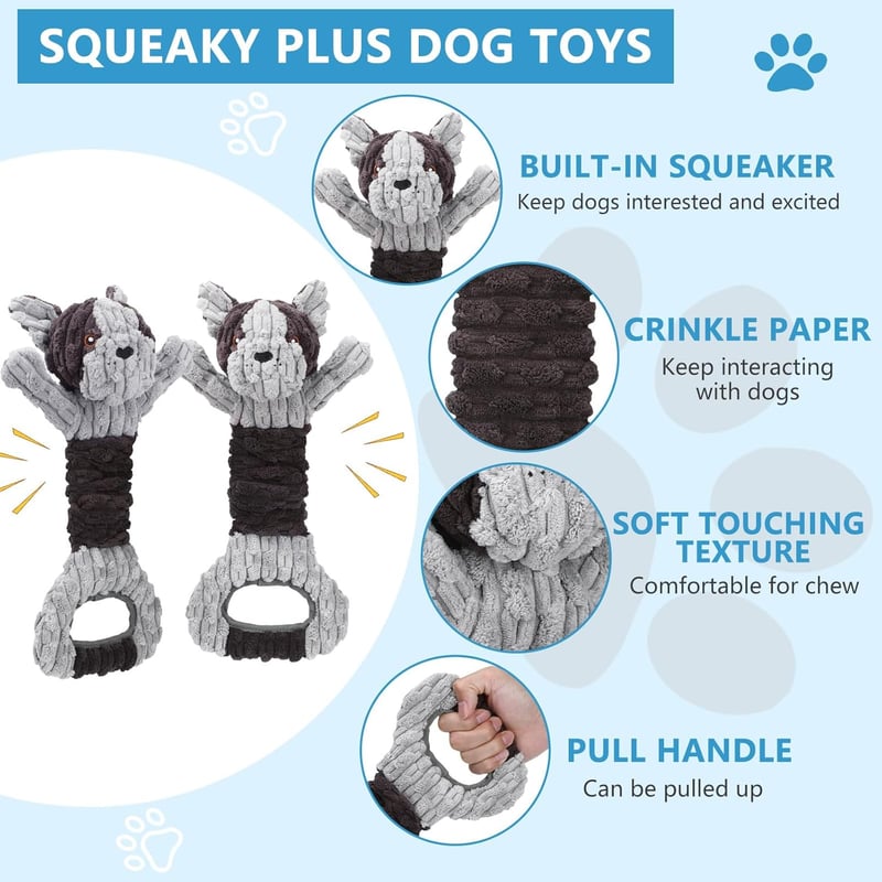 Interactive Plush Tug Dog Toy with Squeaker & Crinkle Paper