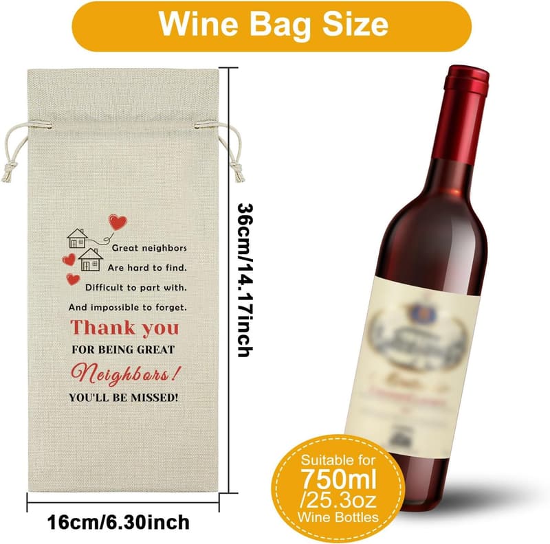Farewell Wine Bag for Neighbors | Thank You Gift (Beige)