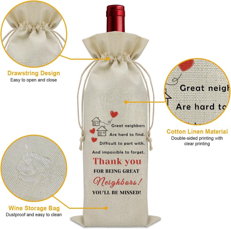 Farewell Wine Bag for Neighbors | Thank You Gift (Beige)