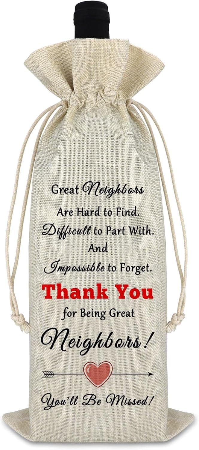 Goodbye Wine Bag for Neighbors - Reusable Burlap Wrap