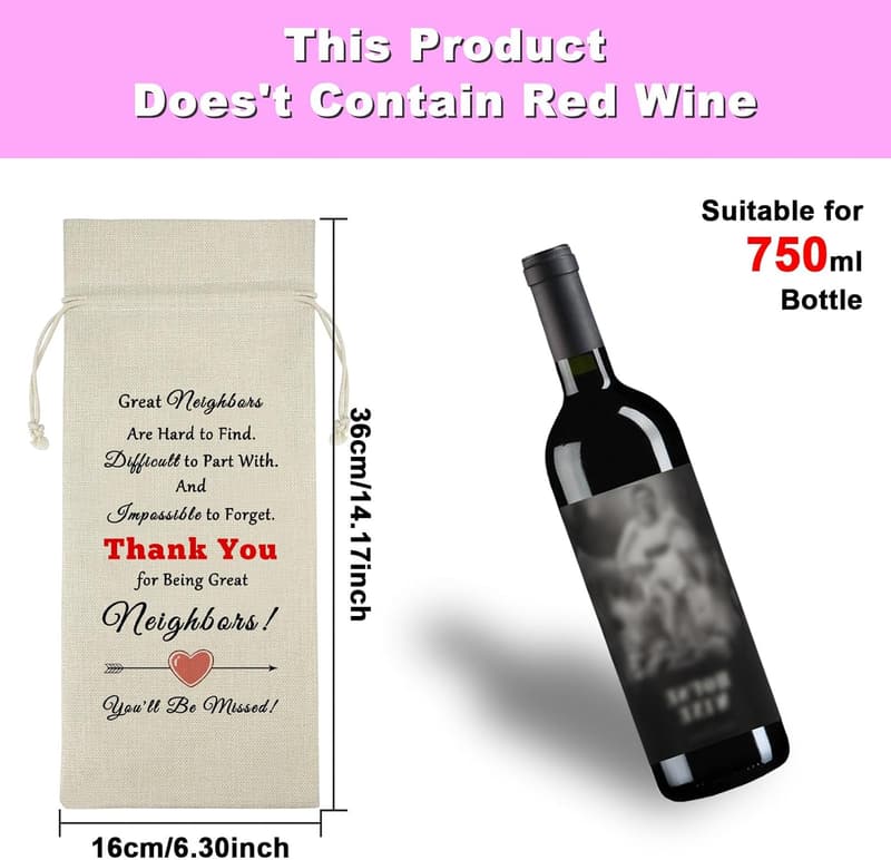 Goodbye Wine Bag for Neighbors - Reusable Burlap Wrap