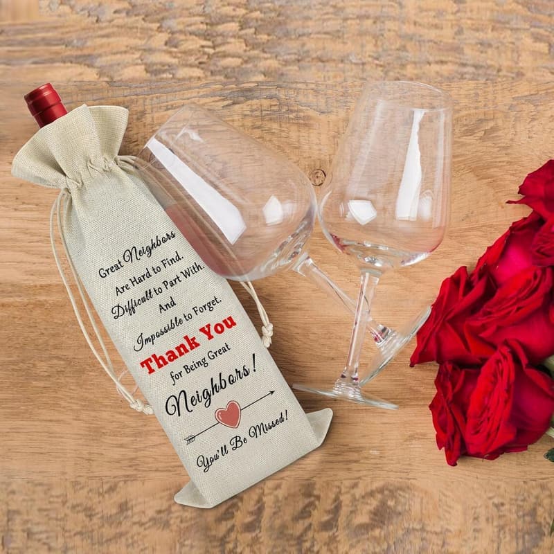 Goodbye Wine Bag for Neighbors - Reusable Burlap Wrap