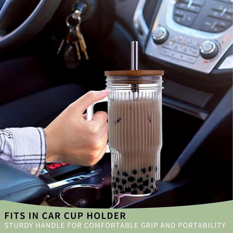 Reusable 24oz Glass Tumblers with Lids & Straws - 4 Pack