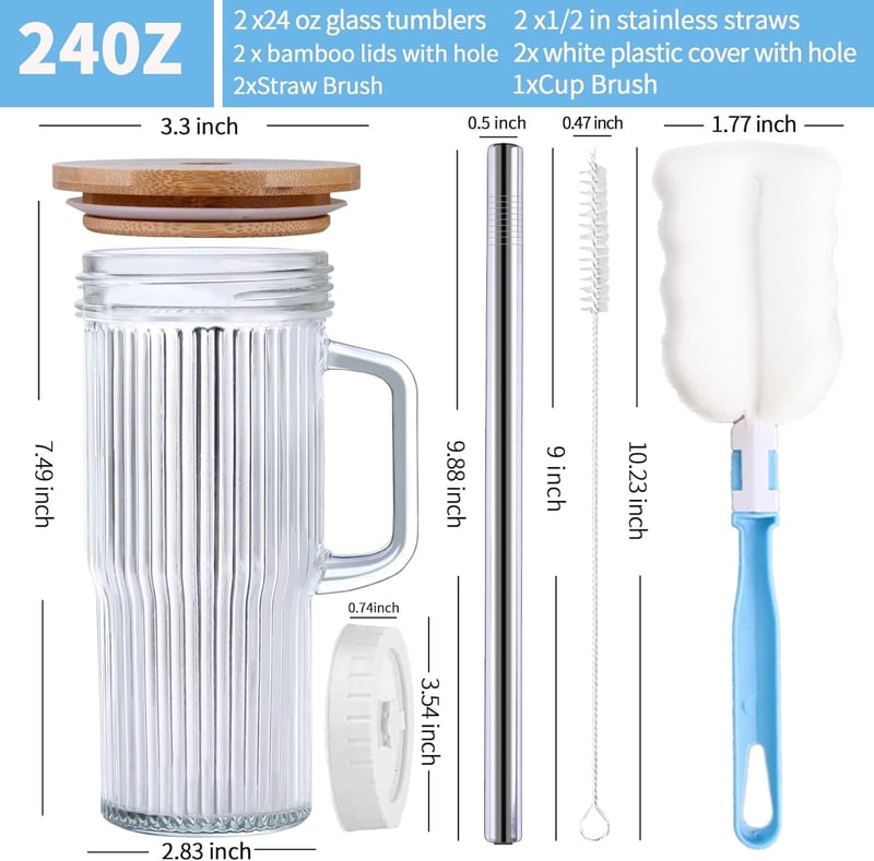 Reusable 24oz Glass Tumblers with Lids & Straws - 4 Pack