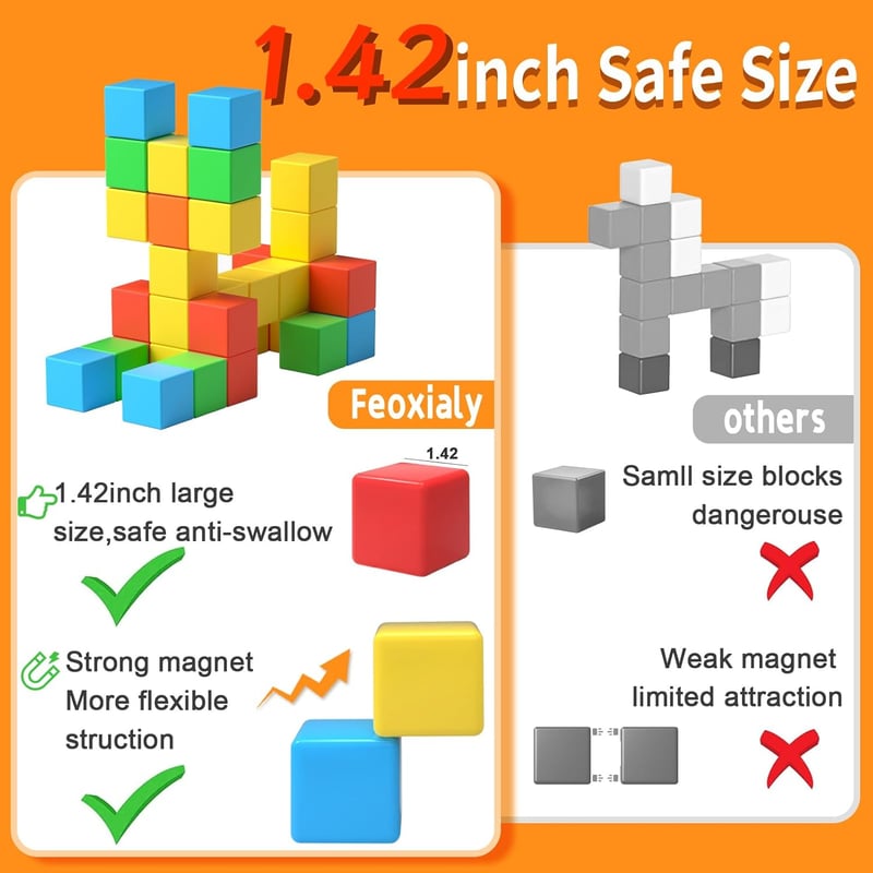 Magnetic Building Blocks Set for Toddlers - 32 Colorful Cubes