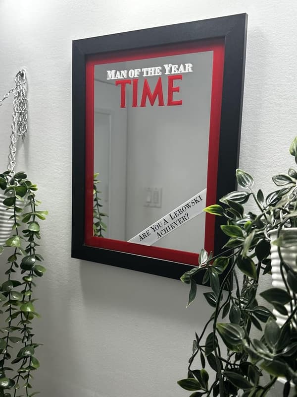 Man of the Year Glass Mirror - Handcrafted The Big Lebowski Replica