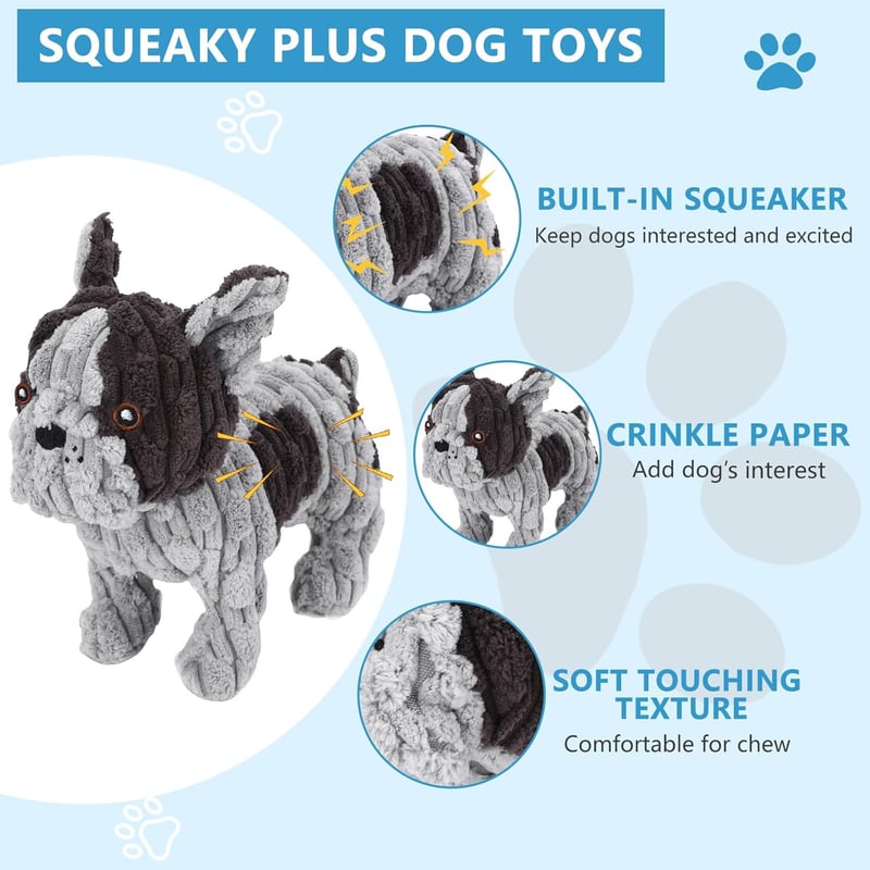 Interactive Plush Dog Toy with Crinkle Paper & Squeaker