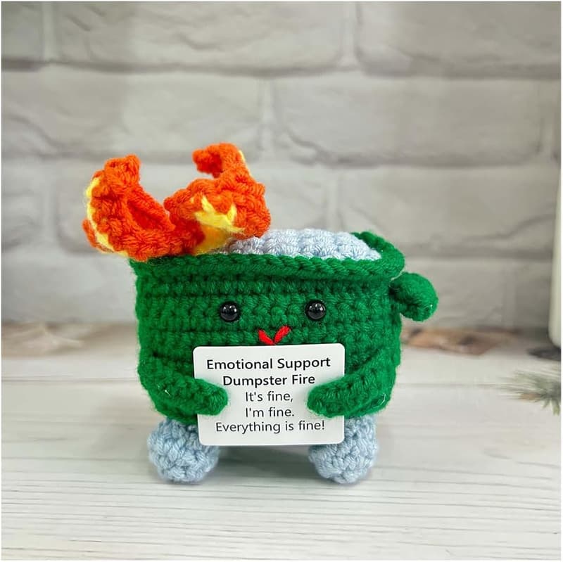 Crochet Dumpster Fire with Positive Card - Funny Gift for Friends
