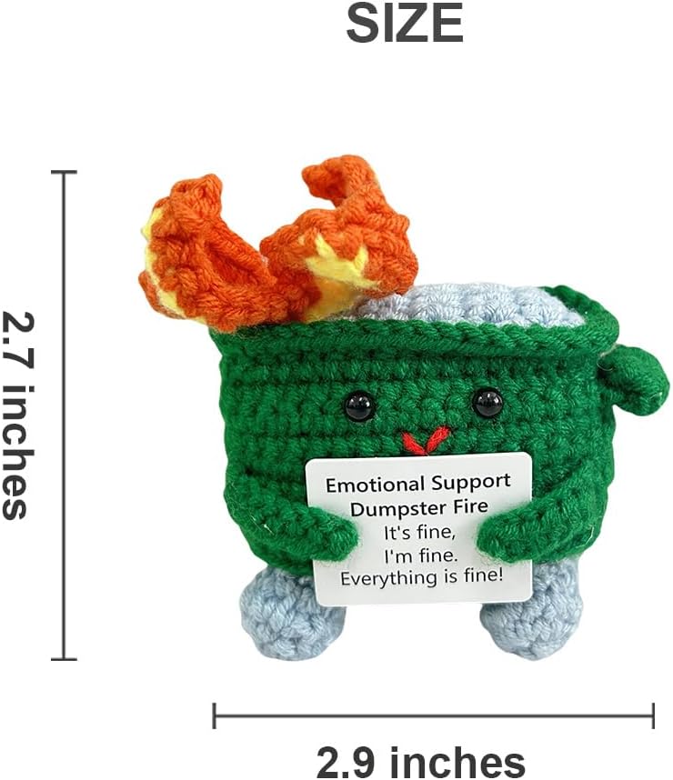 Crochet Dumpster Fire with Positive Card - Funny Gift for Friends