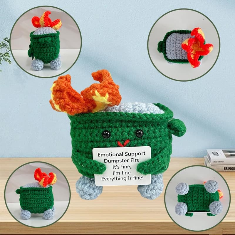 Crochet Dumpster Fire with Positive Card - Funny Gift for Friends
