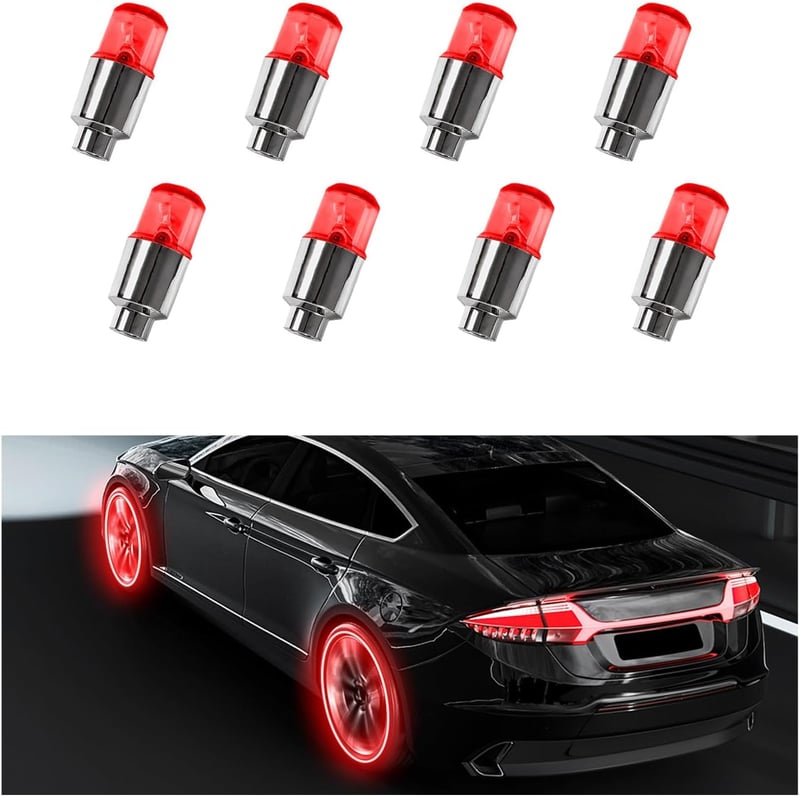 Red 8 PCS LED Waterproof Tire Valve Stem Lights for Motorcycles