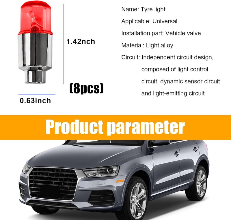Red 8 PCS LED Waterproof Tire Valve Stem Lights for Motorcycles