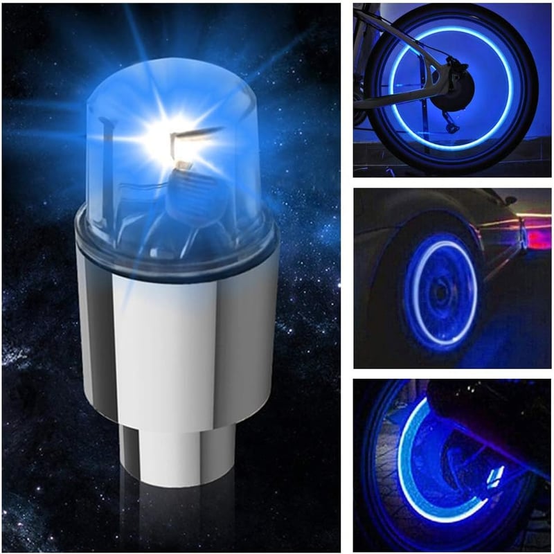 LED Tire Valve Cap Lights - 12 PCS Blue for Cars & Bikes