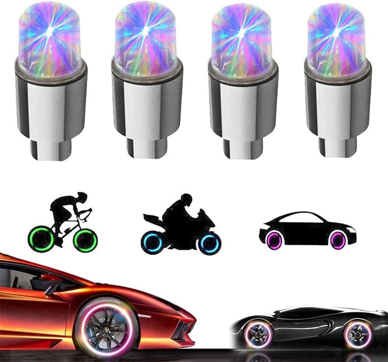 LED Valve Stem Caps - 4 Pack Colorful Lights for Cars & Bikes