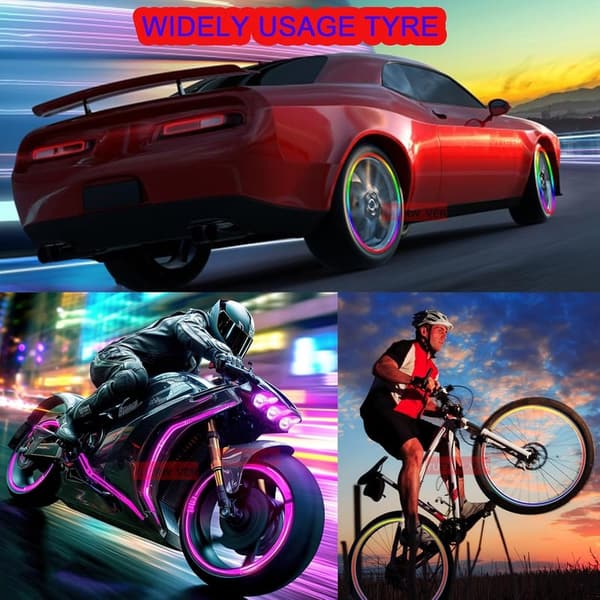 Colorful LED Tire Valve Lights - Waterproof 4-Piece Set for Cars