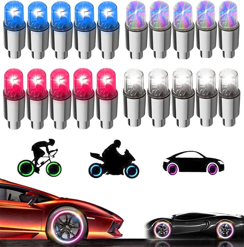 20 Pack LED Valve Stem Light Caps for Cars & Bikes (Mix Color)