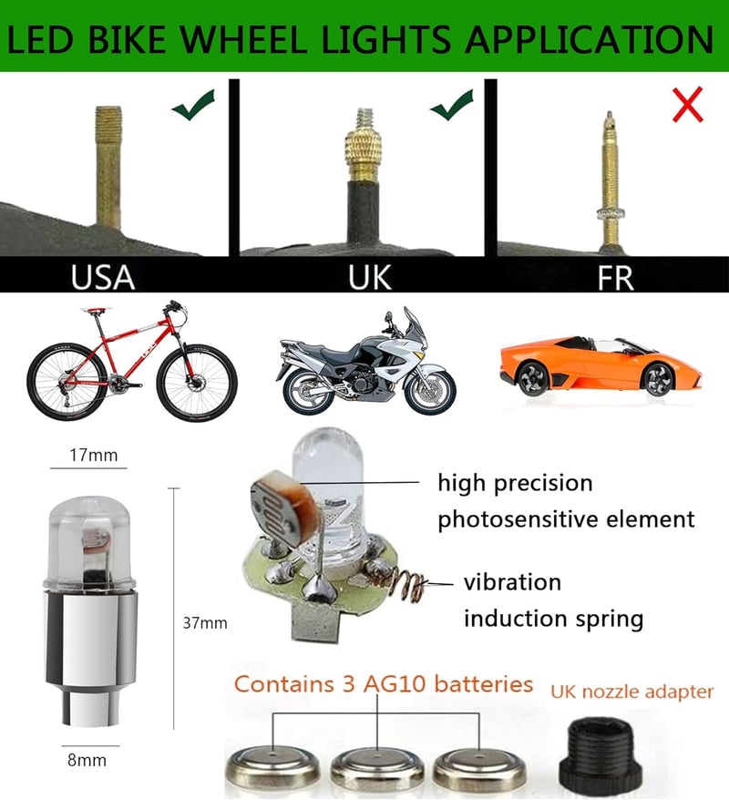 20 Pack LED Valve Stem Light Caps for Cars & Bikes (Mix Color)