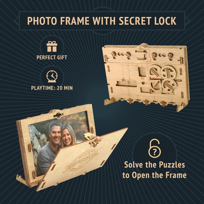 Personalized Puzzle Box with Picture Frame for Couples