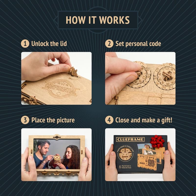 Personalized Puzzle Box with Picture Frame for Couples