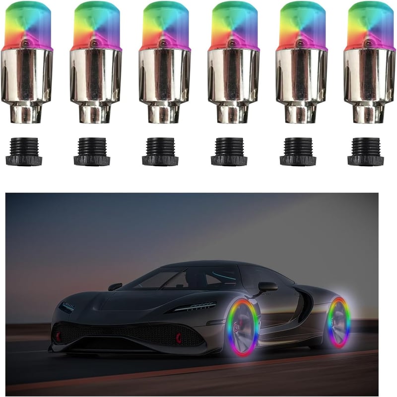 Colorful LED Tire Valve Stem Cap Lights - 6 Pack Auto Accessories