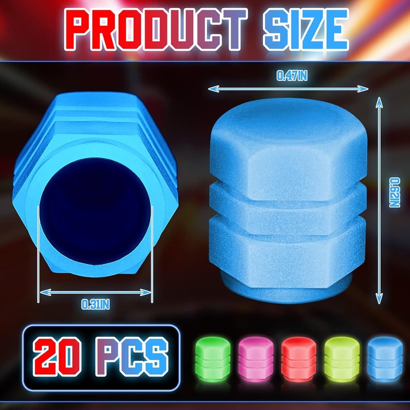 Glow in the Dark Tire Valve Caps - 20 Pcs for Cars & Bikes