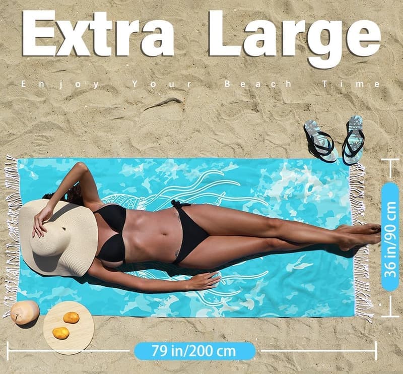 Extra Large Turkish Beach Towel - Quick-Dry Cotton, Sand-Free