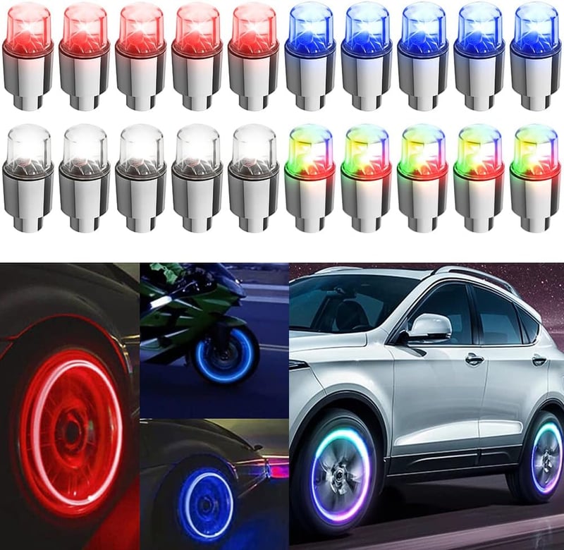 Waterproof LED Tire Valve Cap Lights for Cars & Bikes