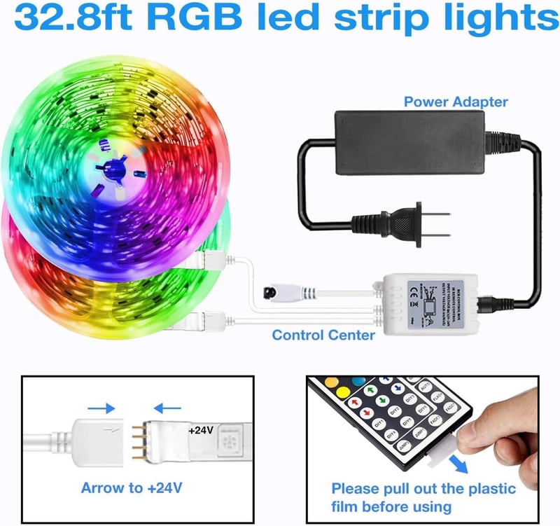 Color-Changing LED Strip Lights 32.8ft Kit with Remote