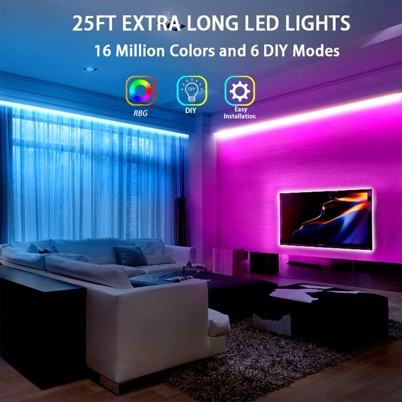 25ft RGB LED Strip Lights Kit with Remote - Indoor Decoration