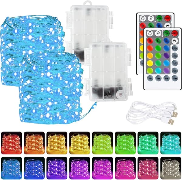 Color Changing Fairy Lights - 40FT Waterproof String Lights, 2 Pack