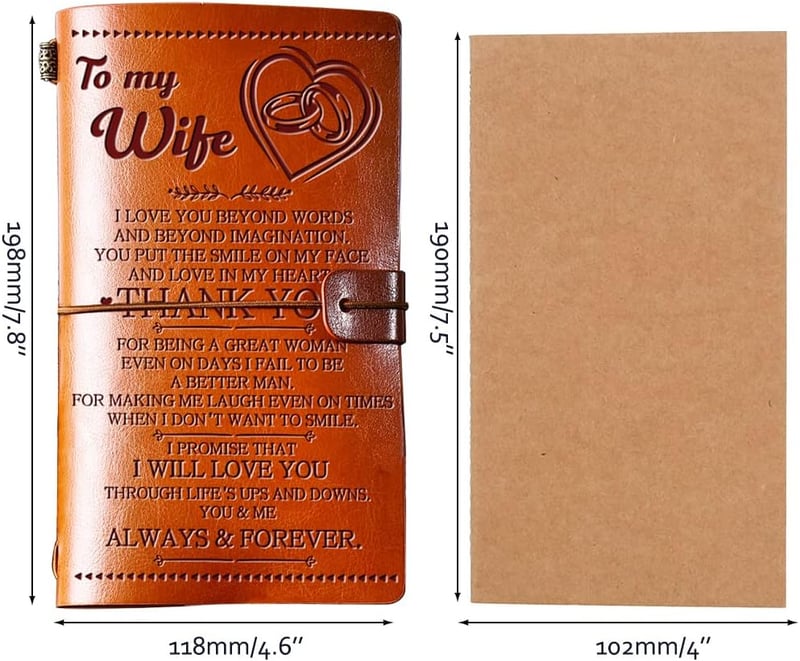 Leather Journal for Wife - 140 Pages, Refillable Anniversary Gift